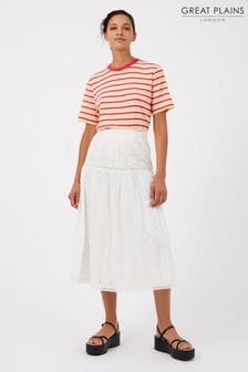 Great Plains White Summer Embroidery Midi Skirt (K45852) | ₪ 327