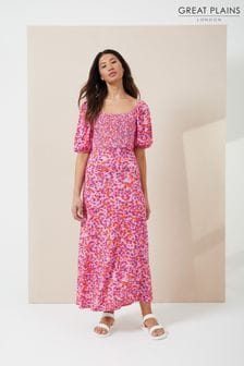 Rosa - Great Plains Grenada Jerseykleid mit gesmoktem Oberteil (K45873) | 40 €