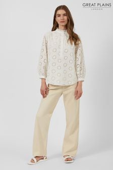 Great Plains White Daisy Cut Out Long Sleeve Shirt (K45900) | LEI 328