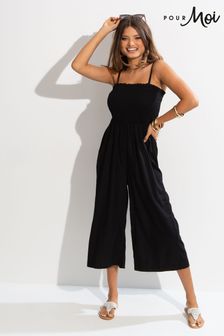 Pour Moi Black Shirred Bodice Culotte Jumpsuit (K46066) | 132 zł