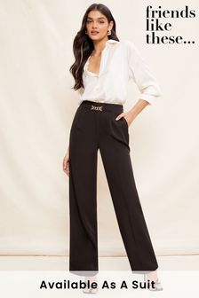Friends Like These Black Chain Detail Wide Leg Tailored Trousers (K46174) | 58 €