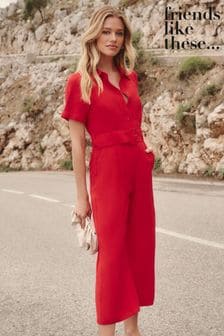 Friends Like These Red Utility Belted Short Sleeve Wide Leg Jumpsuit (K46189) | $121