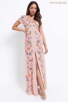 Maya Blush All Over Embroidered Button Down Maxi Dress (K46252) | €115