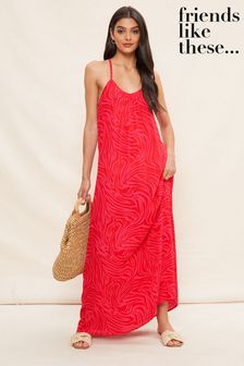 Friends Like These Pink Crinkle Strappy Scoop Neck Maxi Dress (K46267) | €18.50