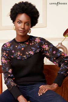 Love & Roses Black Petite Printed Woven Long Sleeve Blouse (K46577) | ₪ 211