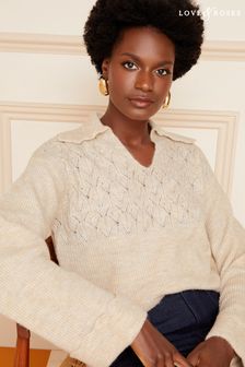 Love & Roses luknjičasto pleten pulover z valovitim ovratnikom in V-izrezom (K46583) | €24