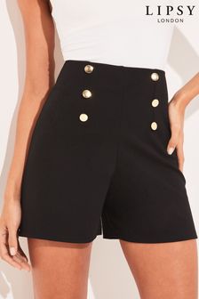 Lipsy Black High Waist Military Button Shorts (K46671) | INR 2,582