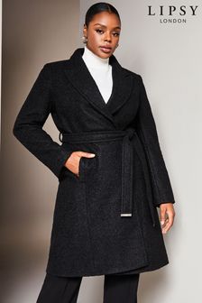 Lipsy Black Curve Relaxed Belted Boucle Smart Wrap Trench Coat (K46696) | kr1 470