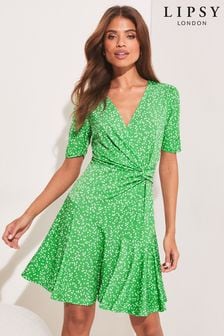 Lipsy Green Spot Jersey Knot Front Mini Skater Dress (K46960) | INR 4,103