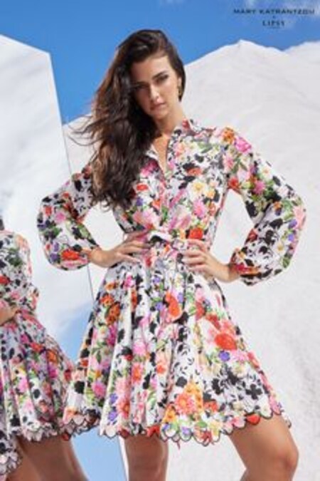 Robe chemise courte Mary Katranzou X Lipsy Manche longue à ceinture (K46977) | €58