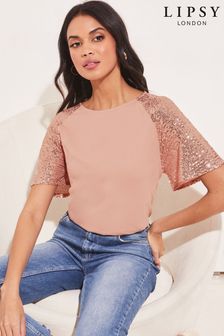 Lipsy Pink Sequin Raglan T Shirt (K47020) | INR 2,575
