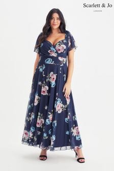 Scarlett & Jo Navy Floral Kemi Bolero Wrap Bodice Maxi Dress (K47117) | €56