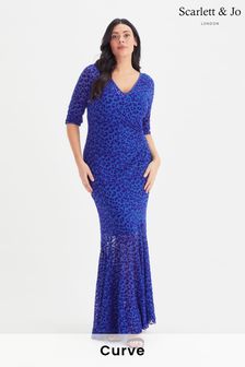 Scarlett & Jo Blue Fishtail Printed Maxi Dress (K47121) | €47