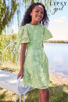 Lipsy Green Flutter Sleeve Lace Occasion Dress (K47130) | €29 - €34