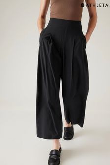 Negru - Pantaloni largi cu talie medie și model pene Athleta Brooklyn (K47320) | 507 LEI
