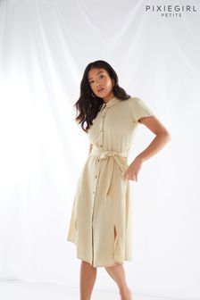 PixieGirl Petite Neutral Belted Midi Dress Contains Linen (K47458) | €22