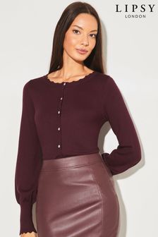 Berry Red - Lipsy Scallop Detail Crew Neck Button Through Cardigan (K47750) | kr460