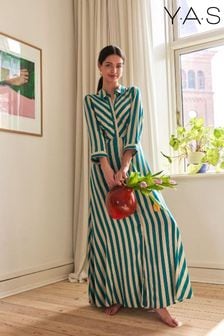 Y.A.S Green & White Stripe Maxi Length Shirt Dress (K48219) | ₪ 327
