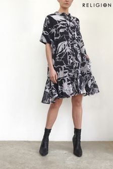 Religion Black Sublime Tunic Shirt Dress With Frill Hem (K48562) | 65 €