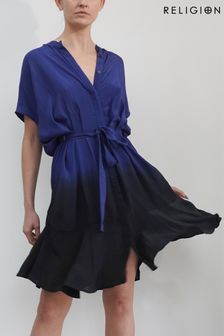 Religion Blue Floaty Shirt Dress With Tie Belt In Dip Dye (K48567) | €59