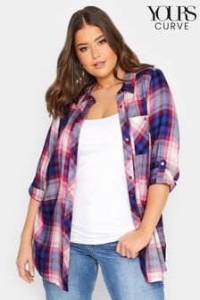 Yours Curve Pink Purple Check Boyfriend Check Shirt (K48718) | €15