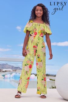 Lipsy Yellow Printed Square Neck Cut Out Puff Sleeve Jumpsuit (K48742) | €10.50 - €14.50