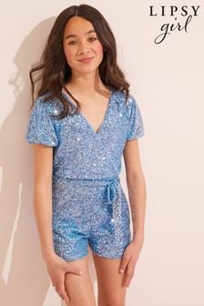 Lipsy Blue Sequin Wrap Front Playsuit (K48747) | INR 3,969 - INR 4,851