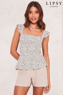 Lipsy Ivory Ruffle Square Neck Jersey Cami Top (K48817) | €13