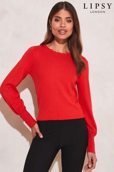 Rdeča - Pleten pulover z dolgimi rokavi Lipsy Scallop (K48890) | €28