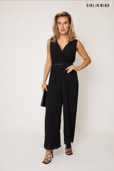 Girl In Mind Black Belted Pleated Sleeveless Jumpsuit (K48974) | €27