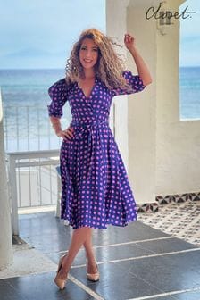 Closet Purple & Pink Polka Dot Collar Revere Dress (K49063) | 347 zł