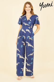 Yumi Blue Crane Print Angel Sleeve Jumpsuit (K49104) | 205 zł