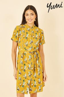 Yumi Yellow Multi Crane Print Shirt Dress (K49113) | €34