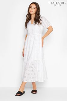 PixieGirl Petite White Broderie Maxi Dress (K49401) | €34