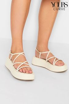 Yours Curve White Extra-Wide Fit Strappy Flatform (K49450) | $48