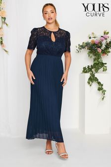 Yours Curve Blue London Occasion Lace Puff Sleeve Pleat Maxi Dress (K49466) | €98