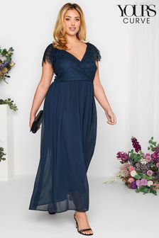 Yours Curve Blue London Occasion Lace Wrap Maxi Dress (K49467) | €48