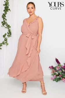Różowy - Kopertowa sukienka maxi na okazje 
 Yours Curve London z falbankami (K49471) | 195 zł