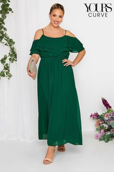 Yours Curve Green London Occasion Ruffle Cold Shoudler Maxi Dress (K49475) | €35