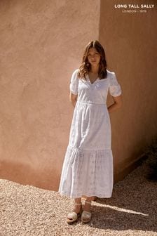 Long Tall Sally White V-Neck Broderie Dress (K49506) | €24