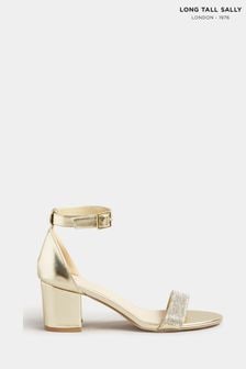 Long Tall Sally Gold Block Heel Diamante Sandal (K49516) | 69 €