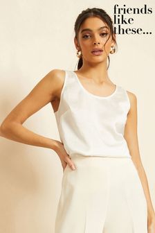Friends Like These Ivory White Satin Scoop Neck Shell Top (K50003) | 62 zł