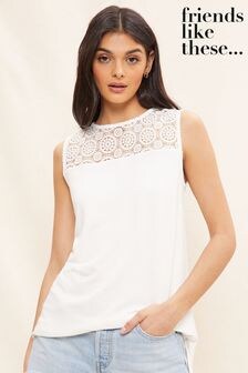 Friends Like These White Crochet Sleeveless Tunic Top (K50016) | $48