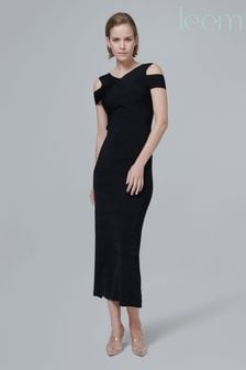 leem Black Open-Shoulder Knitted Midi Dress (K50855) | €92