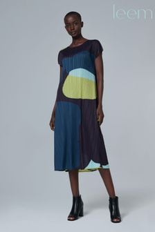leem Grey Printed Plisse Midi Dress (K50865) | $319