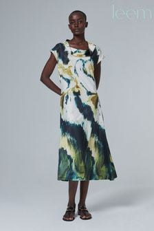leem Green Water Marble Print Cowl Neck Midi Dress (K50871) | €61