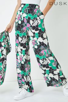 Dusk Black Green & Pink Floral Wide Leg Trousers (K51079) | €20