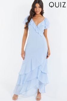 Quiz Light Blue Chiffon Frill Maxi Dress (K51116) | €29