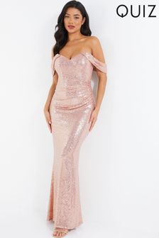 Quiz Light Pink Sequin Bardot Maxi Dress (K51118) | 377 zł