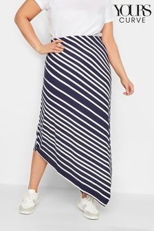 Yours Curve Blue Aysmetric Stripe Skirt (K51857) | AED172